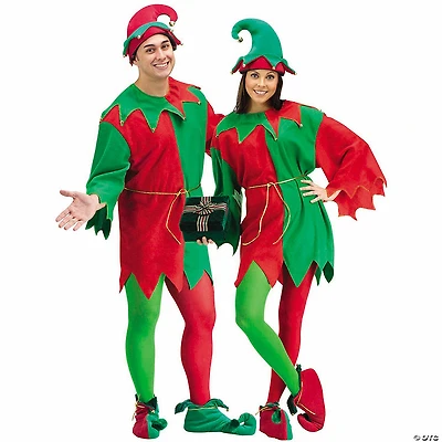 Adults Red, Green & Gold Elegant Elf Costume