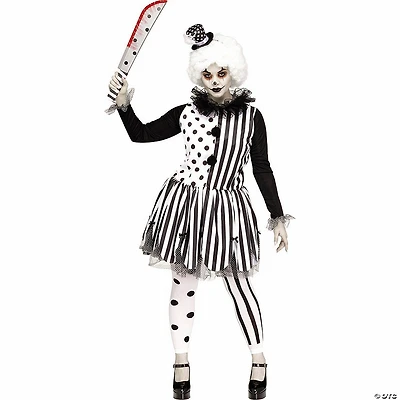 Women’s Black & White Killer Clown Costume - Plus Size
