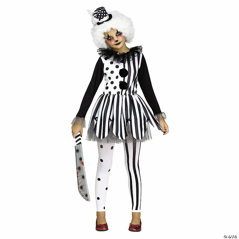 Girl’s Black & White Dress Killer Clown Costume