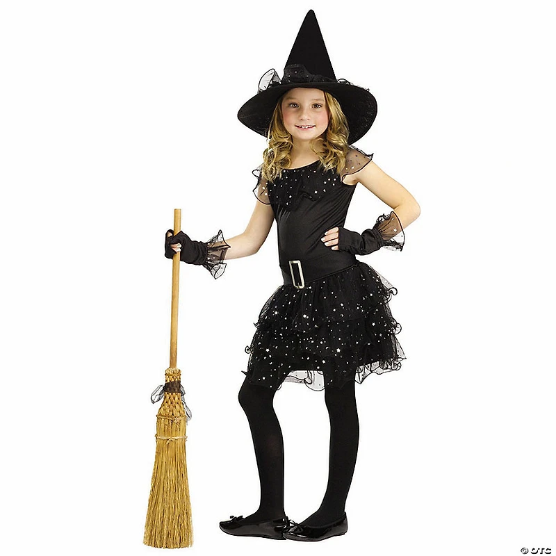 Girl’s Black & Silver Glitter Witch Costume