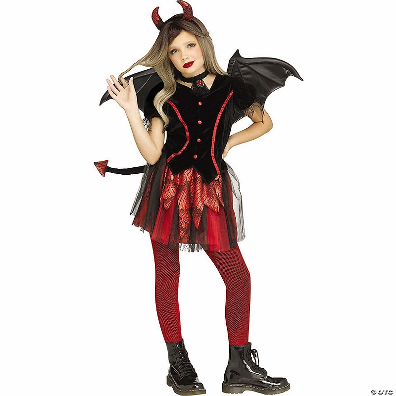 Girl’s Black & Red Dress Devil Costume with Wings