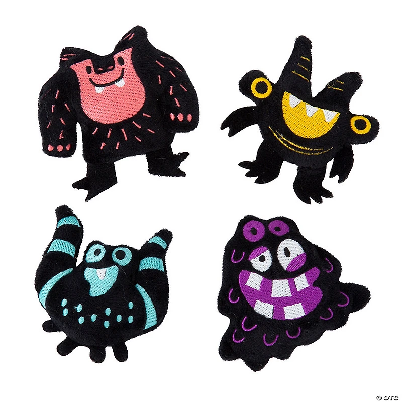 3 1/2" Black Doodle Monster Flat Lay Stuffed Character Toys - 12 Pc.