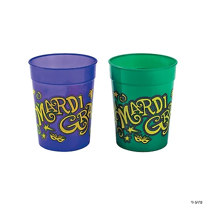 11 oz. Mardi Gras Jazzy Purple & Green Reusable Plastic Cups - 12 Ct.