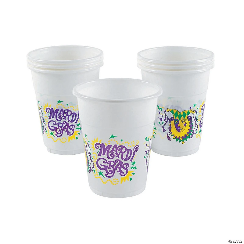 16 oz. Bulk 50 Ct. Mardi Gras Jester's Cap & Confetti Disposable Plastic Cups