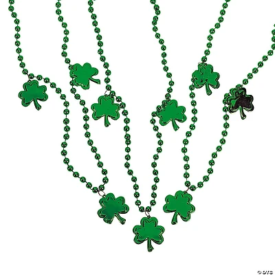 St. Patrick's Day Metallic Bead Necklaces with Shamrocks - 24 Pc.