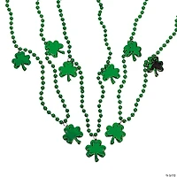 St. Patrick's Day Metallic Bead Necklaces with Shamrocks - 24 Pc.
