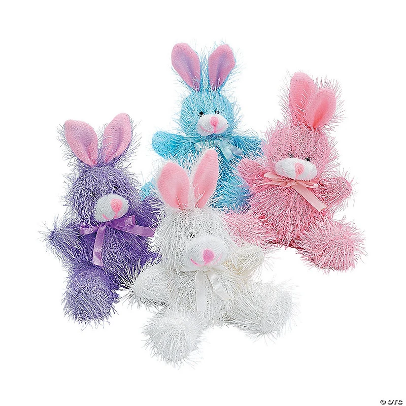 Pastel Pink, Blue, Purple, White Furry Stuffed Bunnies - 12 Pc.
