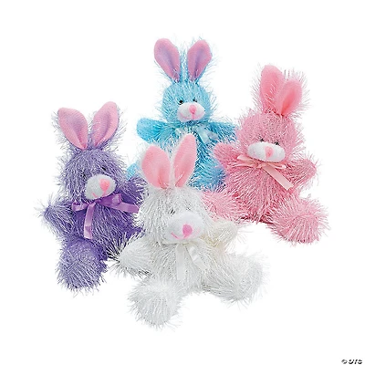 Pastel Pink, Blue, Purple, White Furry Stuffed Bunnies - 12 Pc.