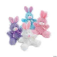 Pastel Pink, Blue, Purple, White Furry Stuffed Bunnies - 12 Pc.