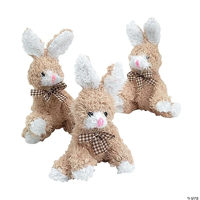 Scruffy Brown Stuffed Bunnies with Gingham Bow - 12 Pc.