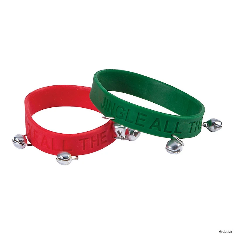 Jingle All the Way Rubber Bracelets with Jingle Bells - 12 Pc.