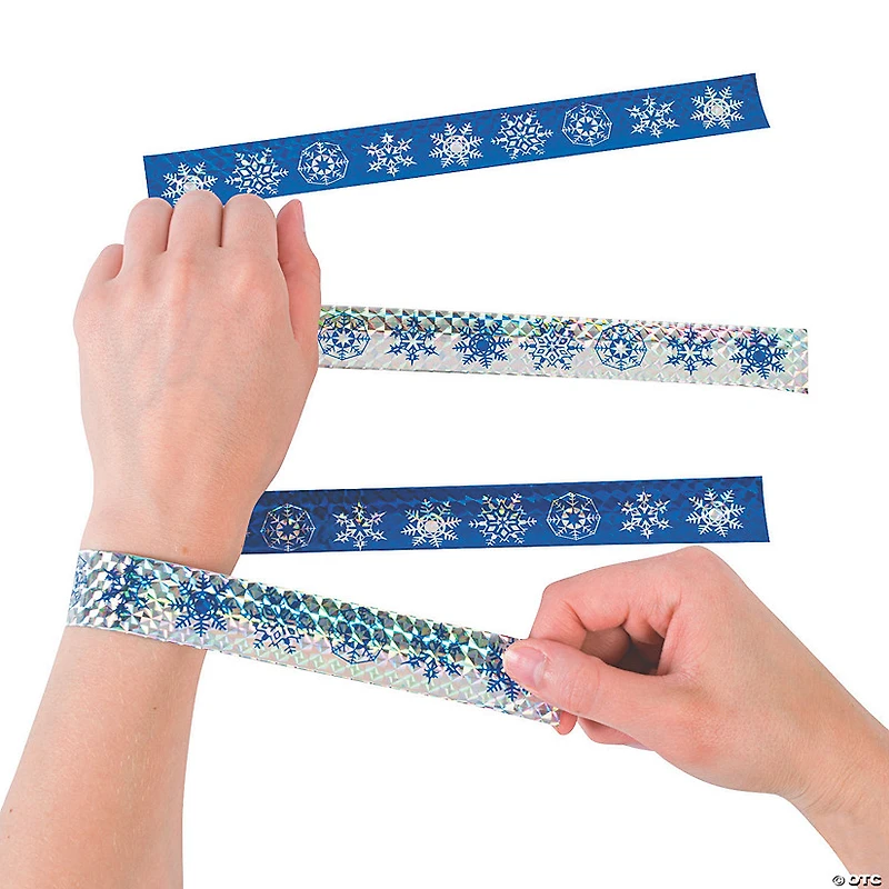 Metallic Snowflake Slap Bracelets - 12 Pc.