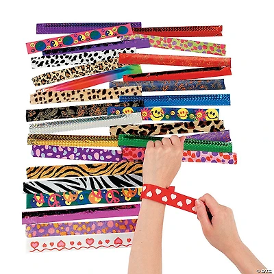 9" Bulk 50 Pc. Colorful Patterned Metal Slap Bracelet Assortment