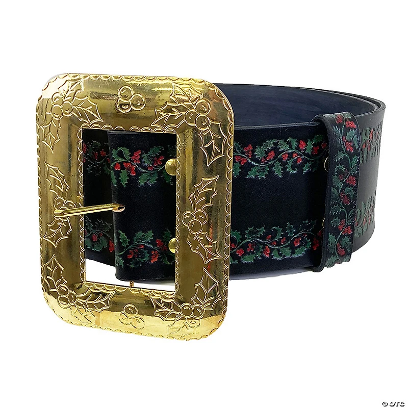 Deluxe Leather Embossed Santa Belt with Cast Buckle