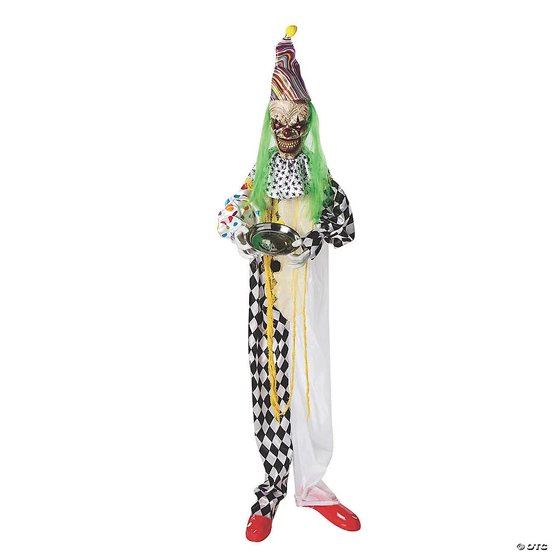 5 Ft. 6" Hanging Animated Multicolored Clown with Green Hair Halloween Decoration
