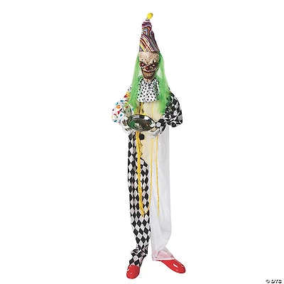 5 Ft. 6" Hanging Animated Multicolored Clown with Green Hair Halloween Decoration