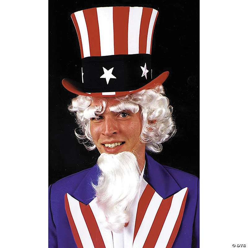 White Uncle Sam Wig with Goatee & Eyebrows