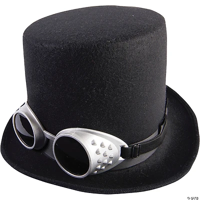 Adults Black Steampunk Hat with Silver Goggles