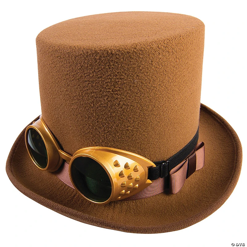 Adults Brown Steampunk Hat with Brown Hatband & Gold Goggles