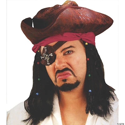 Adults Black Carribean Pirate Wig with Bandana