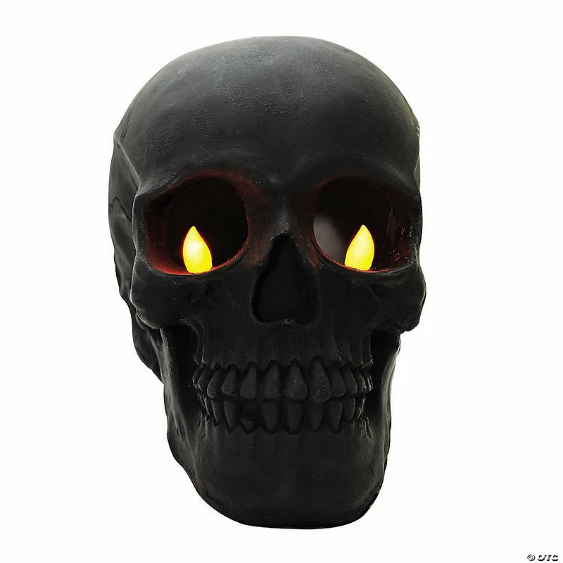 Light-Up Flickering Eyes Black Skull Halloween Decoration