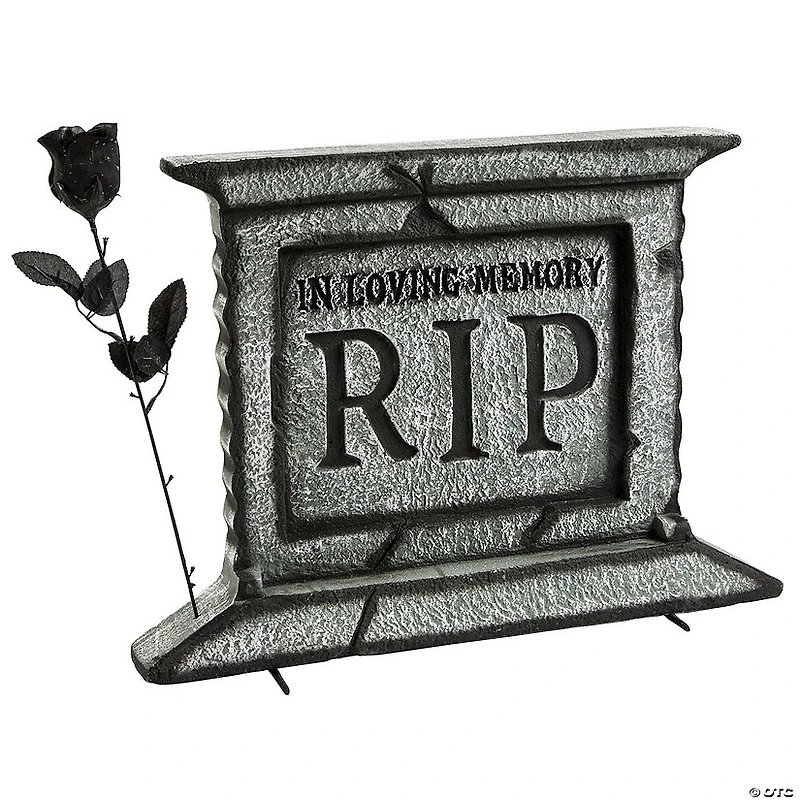 Tombstone Pedestal with Rose Halloween Decoration