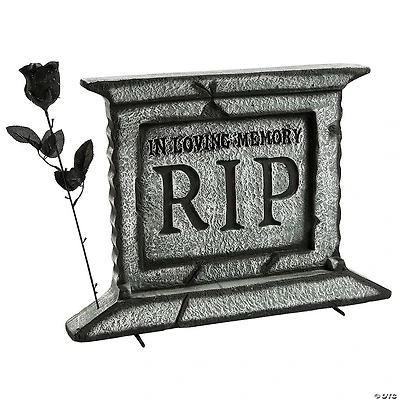 Tombstone Pedestal with Rose Halloween Decoration