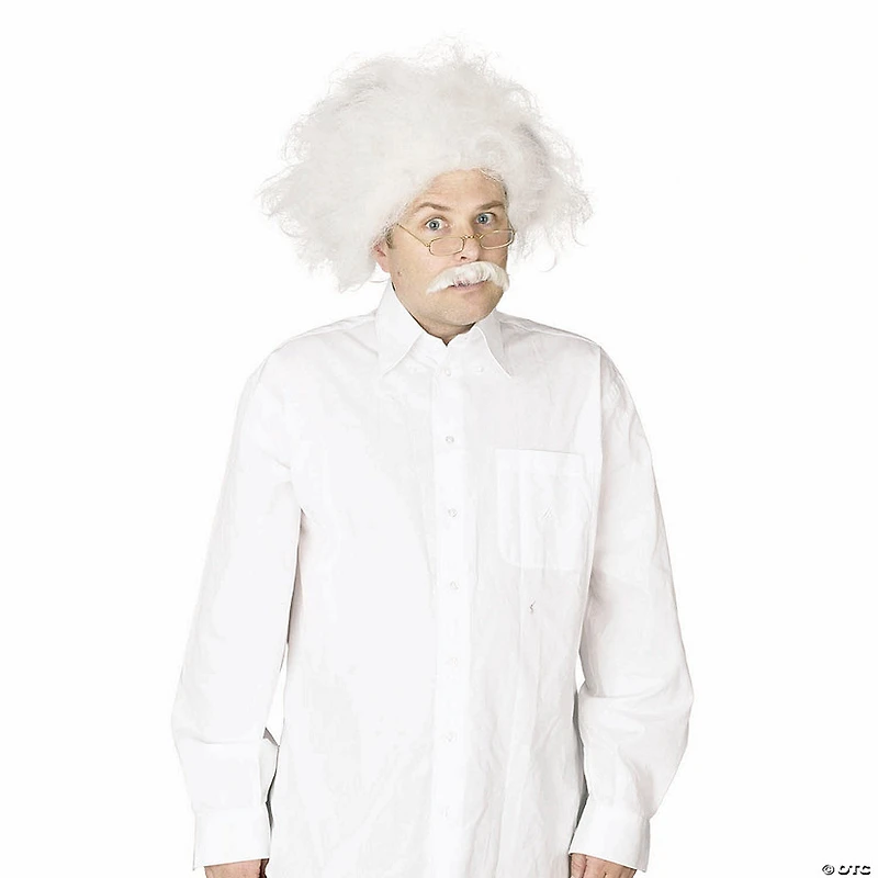 Adults Scientist White Wig and Mustache Set Costume Accessories