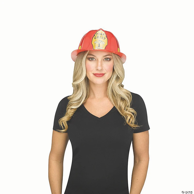 Adults Red & Yellow Plastic Firefighter Hat Costume Accessory