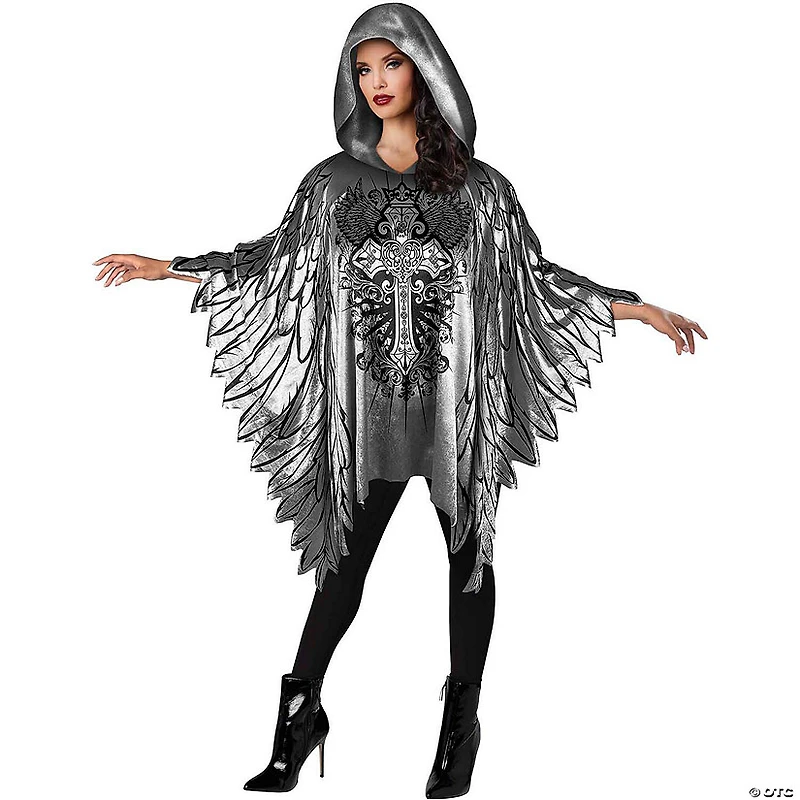 Women’s Black & Silver Dark Angel Poncho Costume - One Size