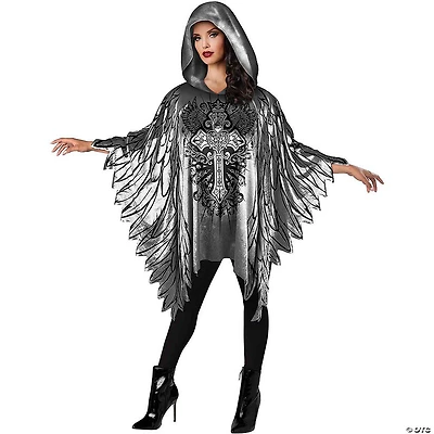 Women’s Black & Silver Dark Angel Poncho Costume - One Size