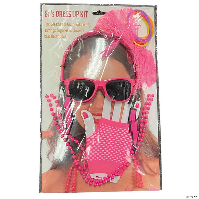 Adults Neon Pink 80's Costume Accessory Kit - 17 Pc.