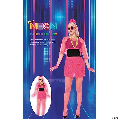 Adults Neon Pink 80's Outfit Costume Accessory Kit - 11 Pc.