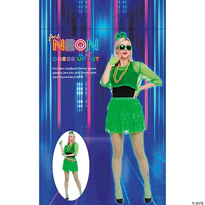 Adults Neon Green 80's Outfit Costume Accessory Kit - 11 Pc.