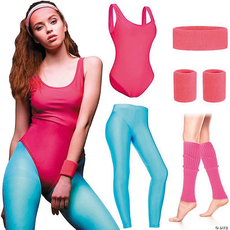Adults Pink & Blue 80's Workout Costume - One Size