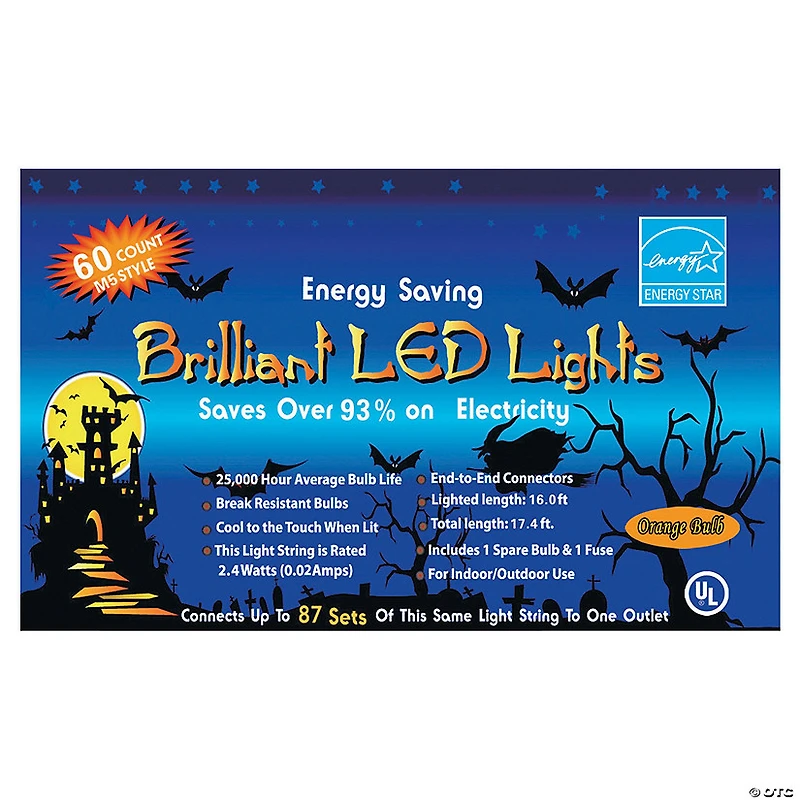 LED 60 Count Orange Party Lights Halloween Decoration