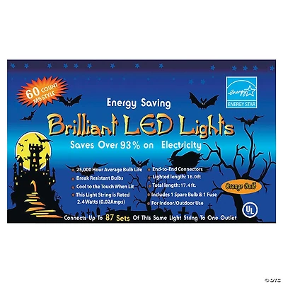 LED 60 Count Orange Party Lights Halloween Decoration