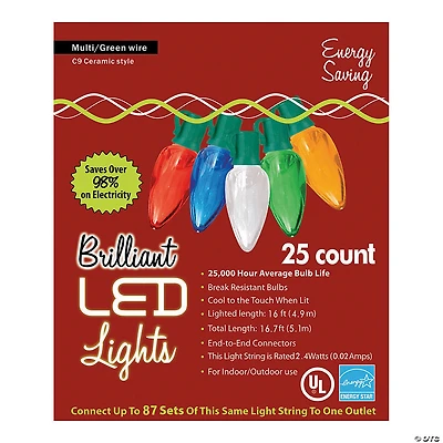 25-Count C9 LED Multicolor Holiday String Lights