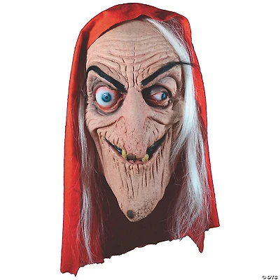 Adults Old Witch Plastic Mask with Red Hood - One Size