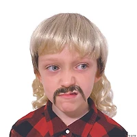 Kids Blonde Mullet & Brown Mustache Set