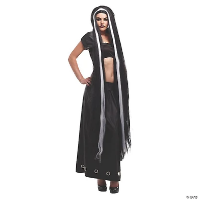 Adults Black with White Stripe Extra Long Wig