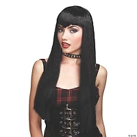 Adults Black Long with Bangs Vamp Wig
