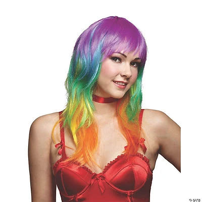 Adults Multicolor Rainbow Wig with Bangs