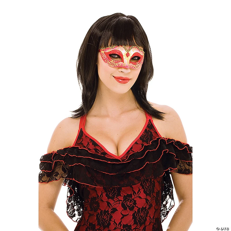 Red & Gold Glitter Masquerade Half Mask - One Size