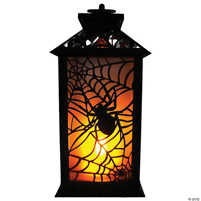 11.5" Flaming LED Plastic Lantern with Spider Halloween Decoration