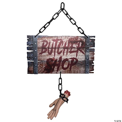 23.5" Butcher Shop Sign w Hand Halloween Decoration