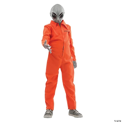 Kids Area 51 Orange Jumpsuit Costume with Alien Latex Mask