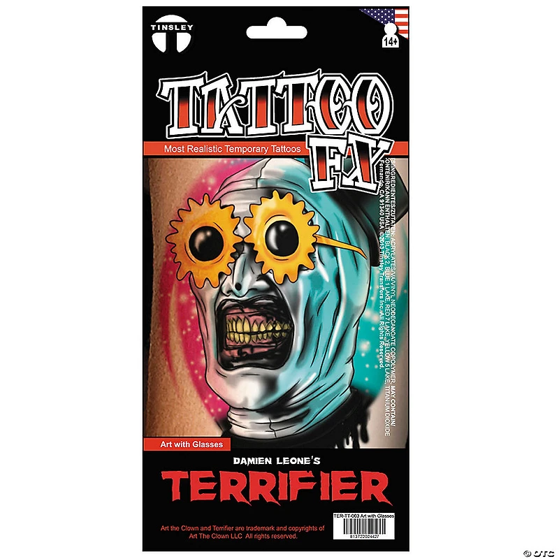 Tinsley Transfers Terrifier 3™ Art the Clown with Sunglasses Temporary Tattoo