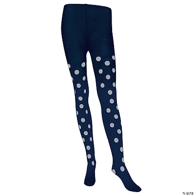 Adult Navy Tights with Silver Polka Dots