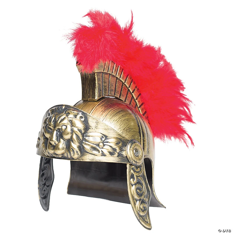 Adults Gold Gladiator Helmet with Lion & Red Plume